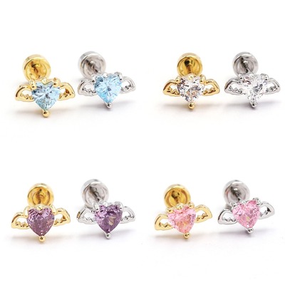 小众镂空爱心翅膀耳钉