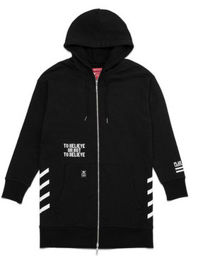 五月天阿信同款潮牌SR PLAN A长版连帽外套 -/黑色 长袖 男女情侣