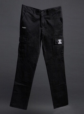 五月天阿信同款潮牌 SR工作长裤 黑色休闲时尚情侣款翻边字母刺绣