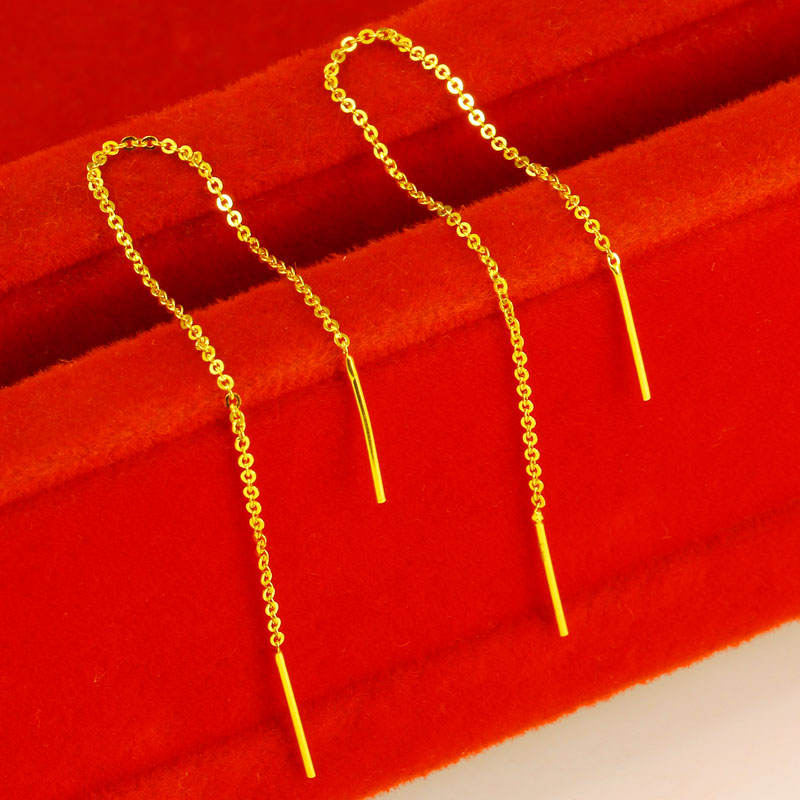 黄金耳线女款AU750纯金耳环9999足金养耳朵男首饰纯黄金真金