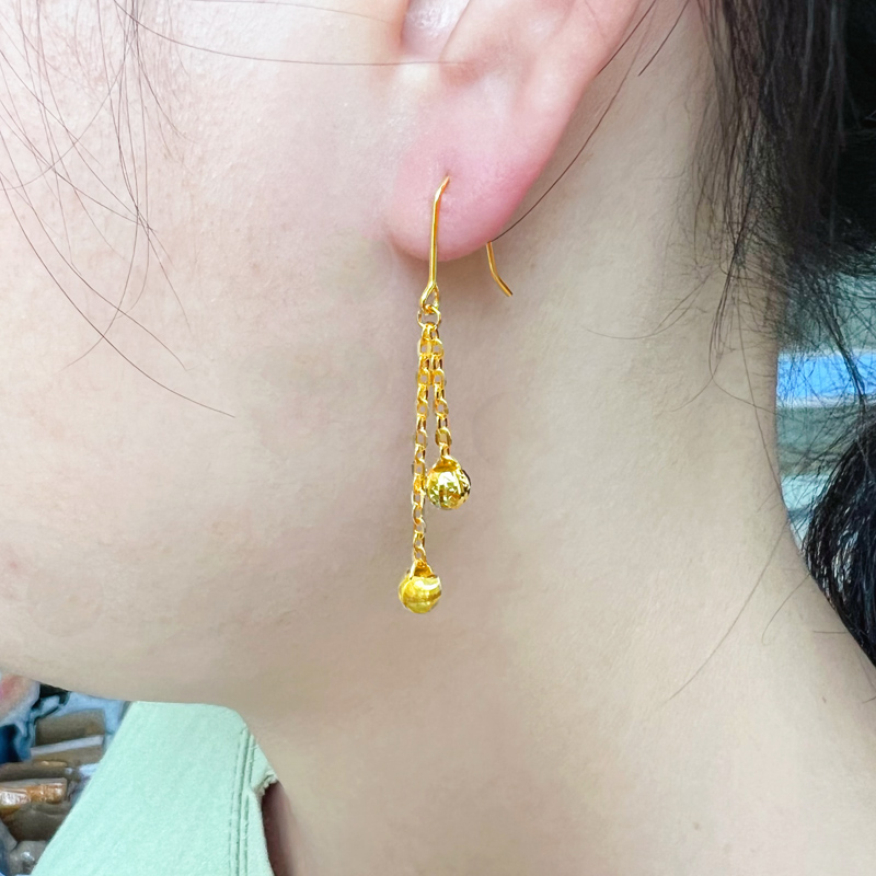 黄金耳坠9999足金女款纯金耳环耳钩吊圆珠子真金耳饰送礼妈妈
