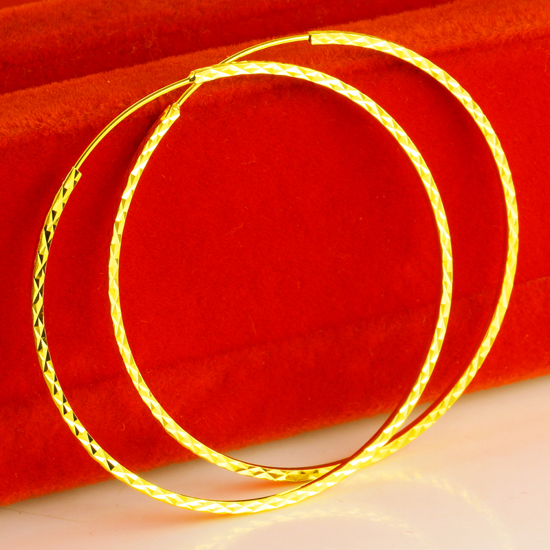 黄金耳环女款纯金大圈圆圈9999足金满天星结婚首饰Au750真金