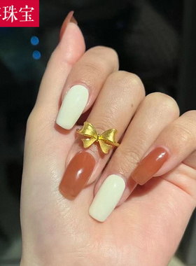 活口蝴蝶结戒指黄金女999足金可爱蝴蝶指环5G可调节纯金戒指新款