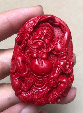 天然朱砂钟馗吊坠随身红色钟馗带链子天师挂件男女霸气关二爷挂坠