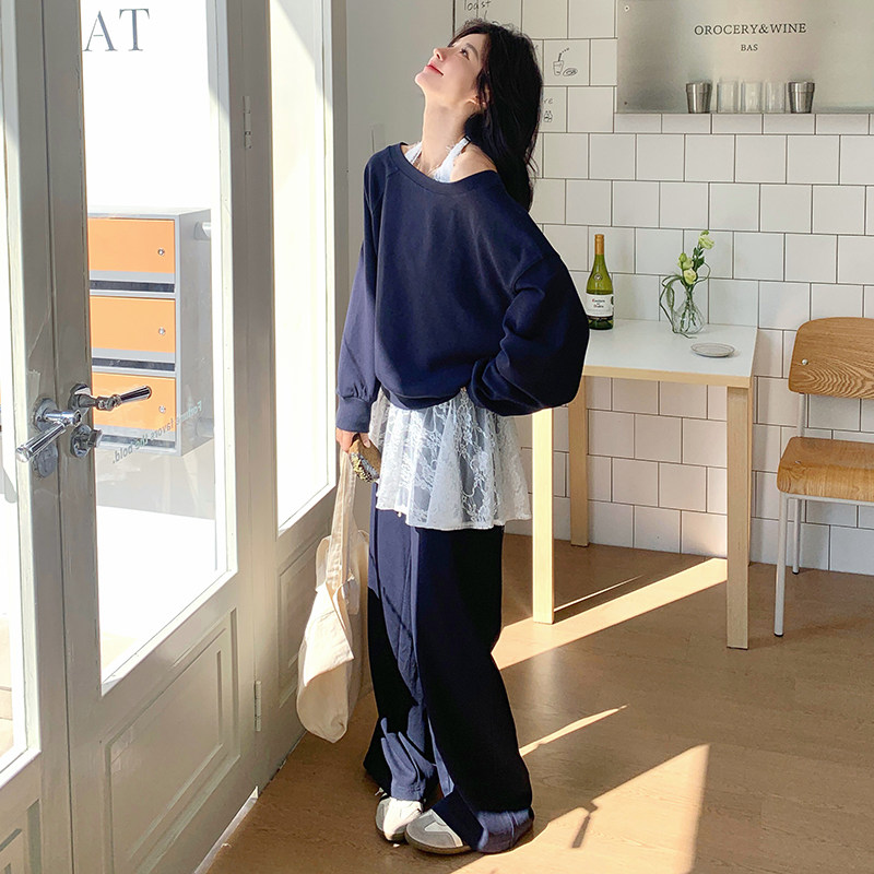 【档口有货】蕾丝背心藏青色卫衣三件套松紧腰079-2531-p185-k268,女装套装/套裙,2C079