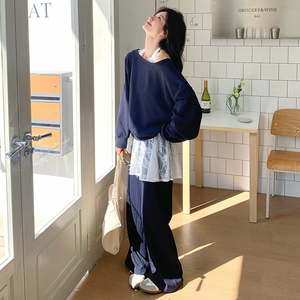 【档口有货】蕾丝背心藏青色卫衣三件套松紧腰079-2531-p185-k268图片