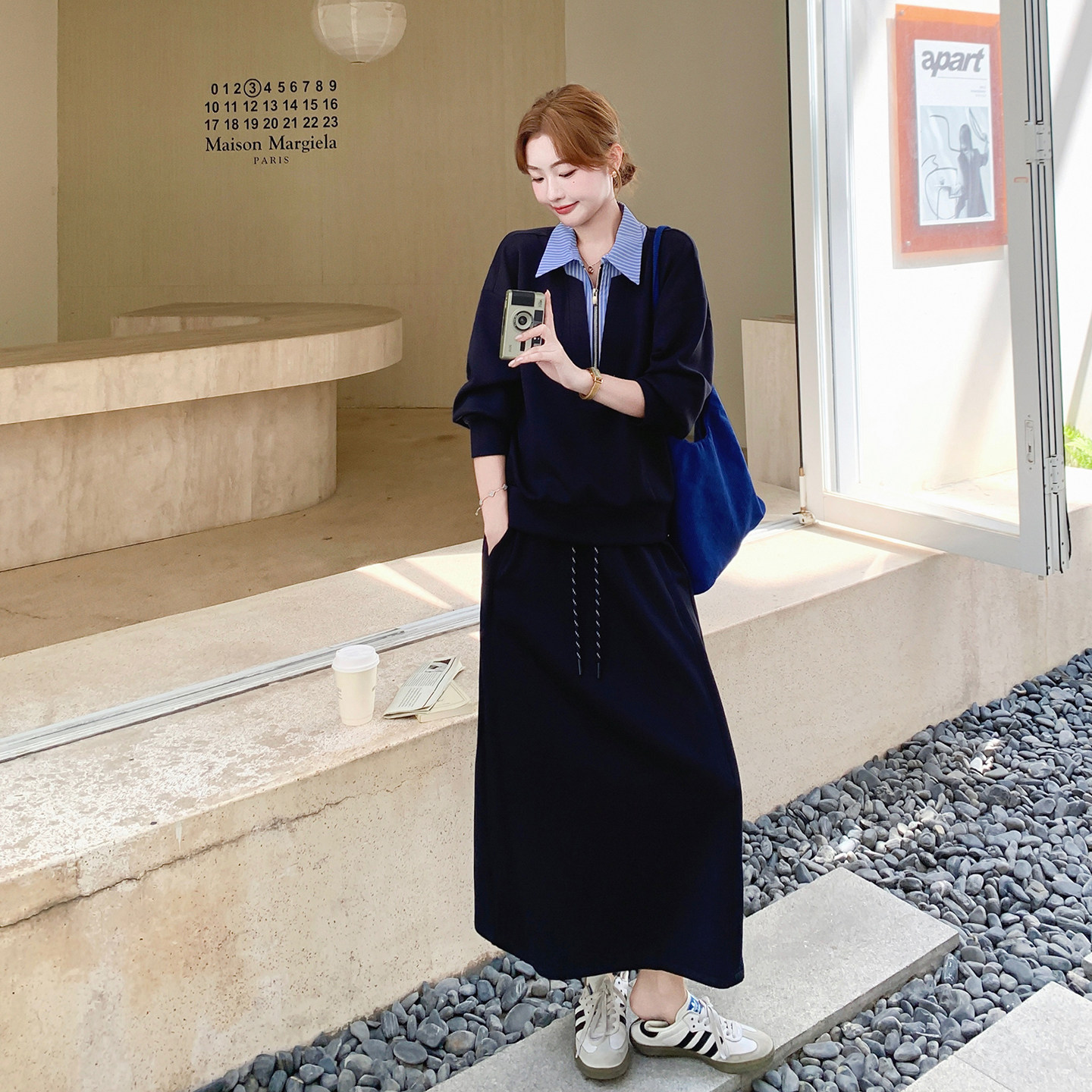 【档口有货】藏青色拼接条子卫衣两件套2C079-4519-p175-k268,女装套装/套裙,2C079