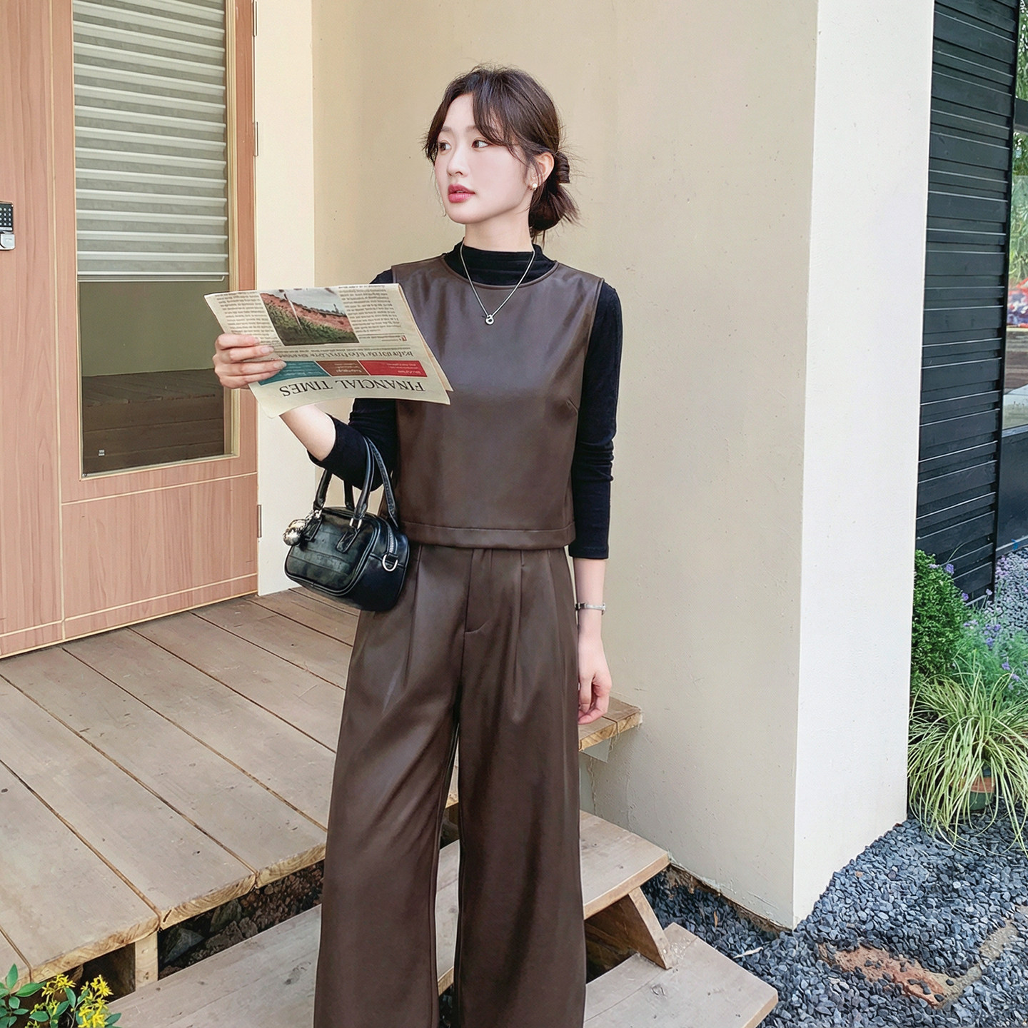 【上新！】皮衣针织三件套2C079-2618-p190-k308,女装套装/套裙,2C079