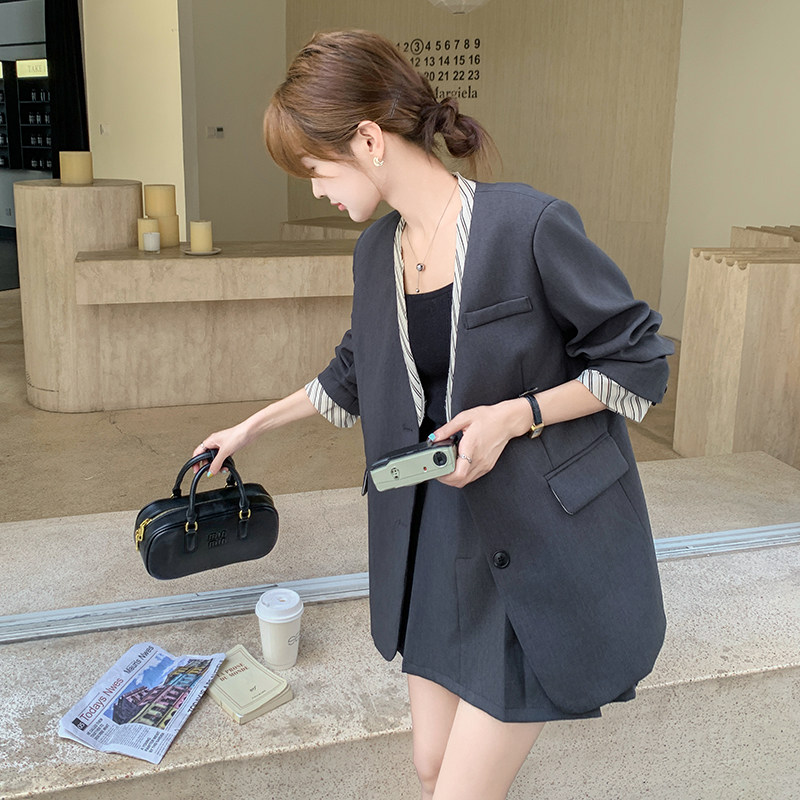 【档口有货】灰色西装拼接两件套2C079-2528-p165-k248,女装套装/套裙,2C079
