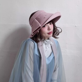 CIRQUTURE 春夏空顶遮阳帽 珍珠褶皱设计 甜美网纱飘带 CIQ237