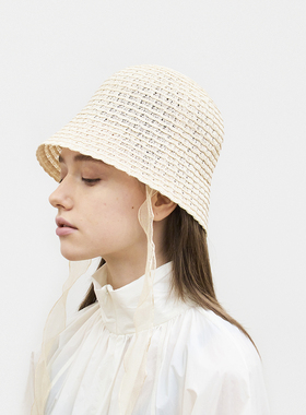 57cm mature ha MAS24-66 春夏户外百搭编织花边飘带渔夫帽