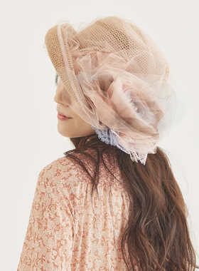 57.5cm CIRQUTURE CIQ173 rose sauvage 甜美薄纱花朵遮阳草帽