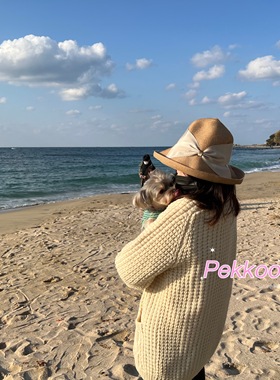 可折叠uv防晒 athena new york 明星同款 Risako遮阳草帽缎面丝带