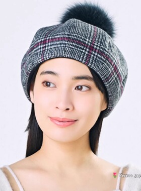 58cm CA4LA KTZ02644 JESSICA6 时尚百搭小香风 格纹毛球贝雷帽
