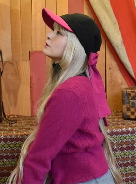 【国现】59cm CA4LA BRA08112 丝绒蝴蝶结甜美拼色鸭舌帽 棒球帽