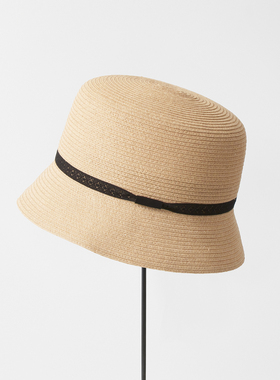 57.5cm mature ha MRB-001LR1 春夏 拉菲草编织渔夫帽 蕾丝细丝带