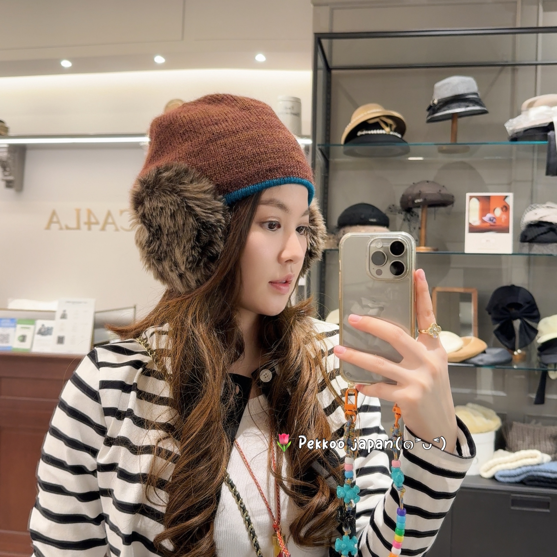 CA4LA保暖护耳毛绒针织帽