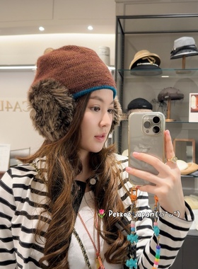 56-60cm CA4LA BRA02273 秋冬保暖护耳毛绒针织帽毛线帽日本制