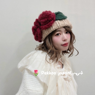 CIRQUTURE玫瑰花装饰羊毛针织帽