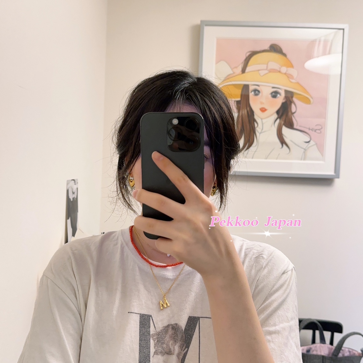 CENE字母M金色项链日本ins