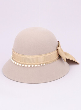 57cm CA4LA CAM80025 秋冬 优雅 蝴蝶结珍珠链条羊毛礼帽