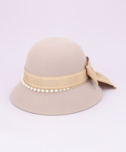 优雅 57cm 秋冬 CAM80025 蝴蝶结珍珠链条羊毛礼帽 CA4LA