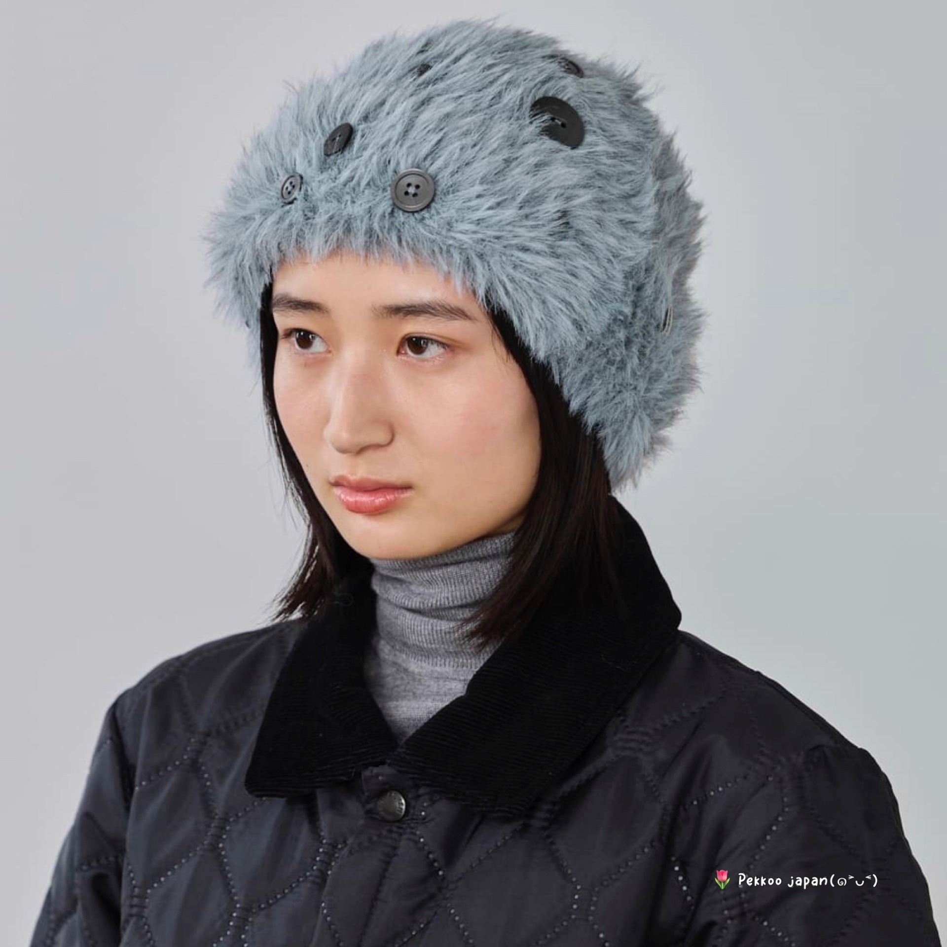 可洗 57-59cm OVERRIDE KNIT FURRY 254090213毛绒纽扣装饰针织帽