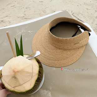 kaya 可折叠 空姐小鱼同款 maison 拉菲草防晒遮阳空顶帽 HRF0530