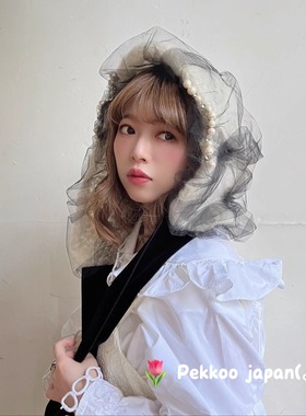 国现 均码 24秋冬 cirquture ciq199 优雅珍珠网纱飘带羊毛针织帽