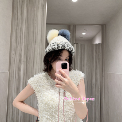 Kaya.tokyo毛球针织帽毛线帽