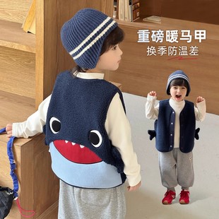 男童卡通摇粒绒马甲加厚秋冬季2025新款儿童宝宝保暖背心坎肩外套