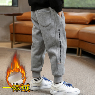 子保暖校服卫裤 儿童一体绒裤 2025中大童加厚运动裤 男童秋冬加绒裤