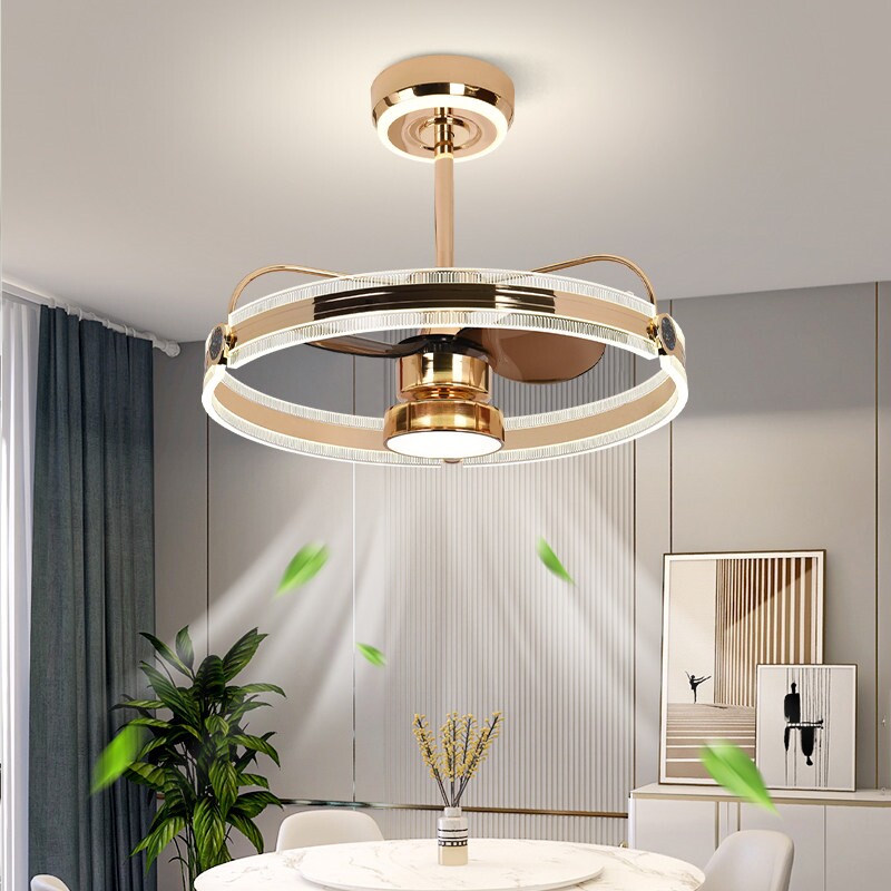 轻奢餐厅风扇灯简约现代大气客厅智能饭厅吊扇灯卧室新款吊灯金色
