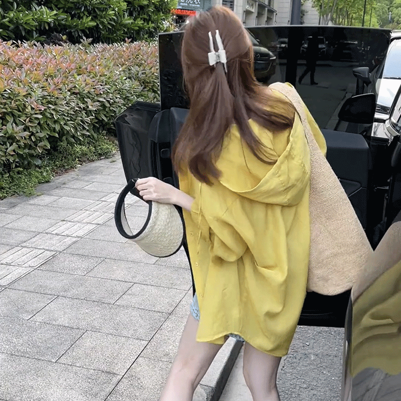 薄款连帽透气防晒衣长袖衬衫外套女夏季新款小个子宽松显瘦上衣潮