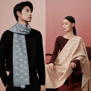 万事利2025秋冬专柜新品桑蚕丝真丝绒围巾披肩男女礼盒装节节高升
