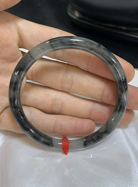 国风之水墨丹青系列56圆条冰乌鸡翡翠手镯天然翡翠意境镯缅甸玉镯