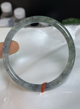 55圆条冰乌鸡翡翠手镯缅甸天然A货飘花意境玉镯国风系列水墨丹青