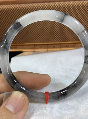 53圆条冰乌鸡翡翠手镯国风系列之水墨丹青天然缅甸A货正品玉镯