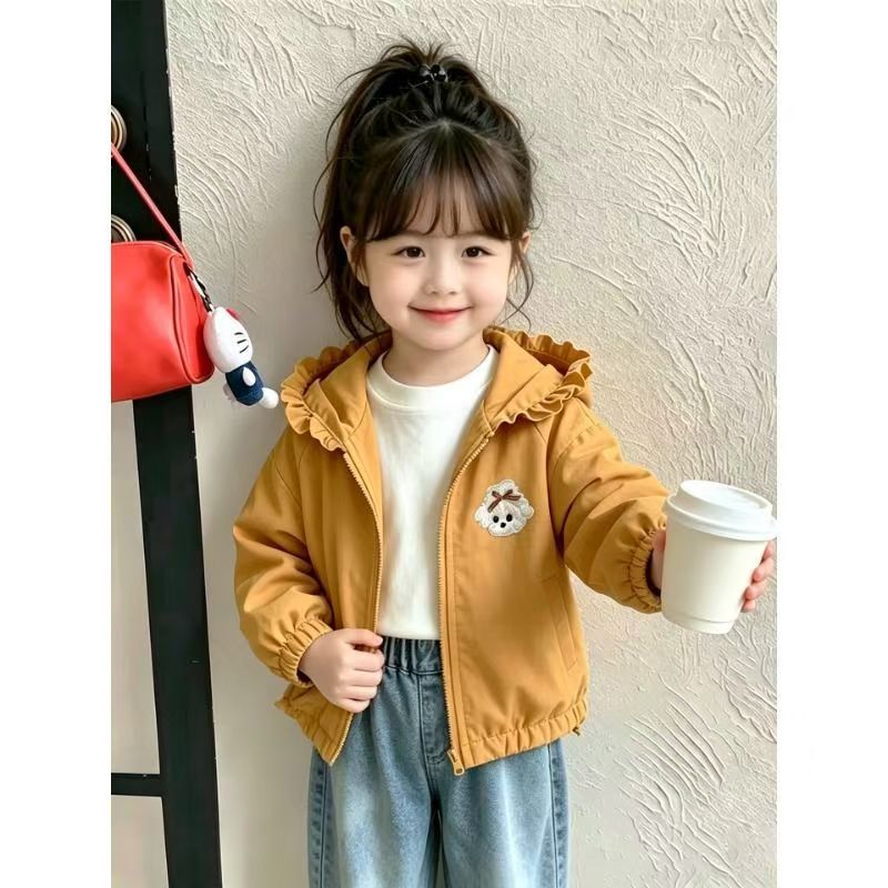 女童春秋小狗刺绣连帽夹克
