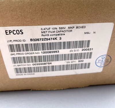 B32672Z5474K 西门子EPCOS薄膜电容 67Z  520V 0.47UF U47 MKP