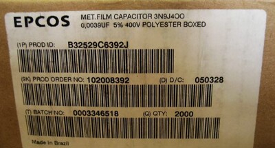 B32529C6392J  薄膜电容器 400v0.0039uF  5%  西门子 EPCOS