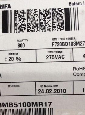 PHE820MB5100MR17 薄膜电容器 275v10nF 20% 15mm 进口RIFA
