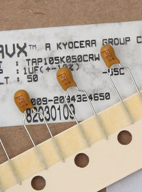 TAP105K050CRW  直插钽质电容器 TAP  50v1uF 10% 美国AVX