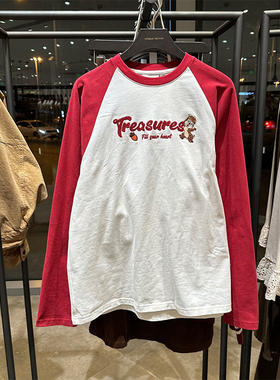 YT&UR迪士尼奇奇蒂蒂花栗鼠美式正肩上衣长袖印花T恤女UWL440001