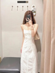 YT&UR甜美风小白裙垂感收腰显瘦白色蝴蝶结吊带连衣裙女UWU740094