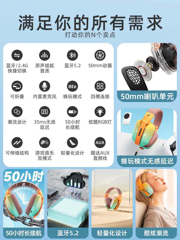 somic/硕美科 g810硕美科g810无线蓝牙耳机头戴式电脑电竞游戏音