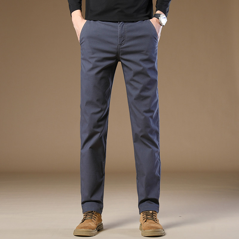 香港春秋新款高端春秋休闲裤男士修身直筒男裤商务卡其色男款裤子