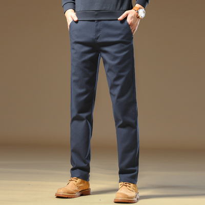 香港秋冬新款高端秋冬休闲裤男士修身直筒男裤商务卡其色男款裤子