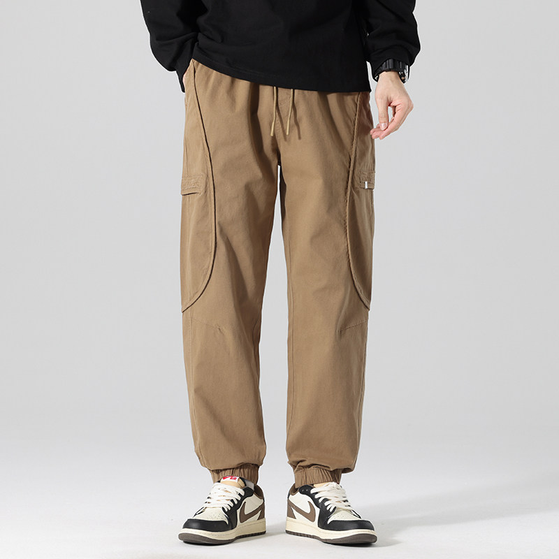 男士春季工装裤新款重磅复古潮牌宽松休闲纯棉束脚长裤子