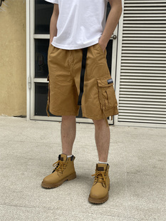 夏季工装裤男款休闲短裤宽松直筒弹力五分裤潮牌5分马裤多口袋男